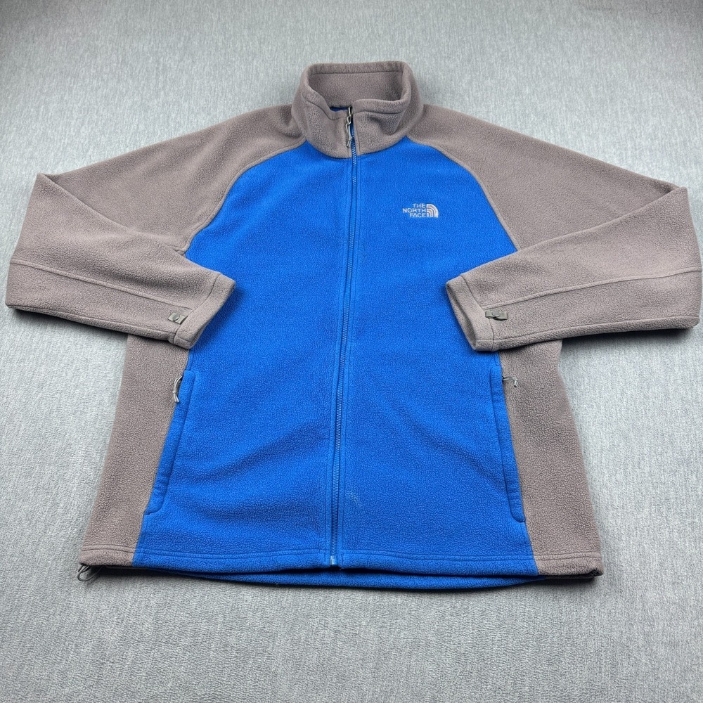 The North Face Jacket Mens XL Gray Blue Full Zip Fleece Outdoor Hiking Classic